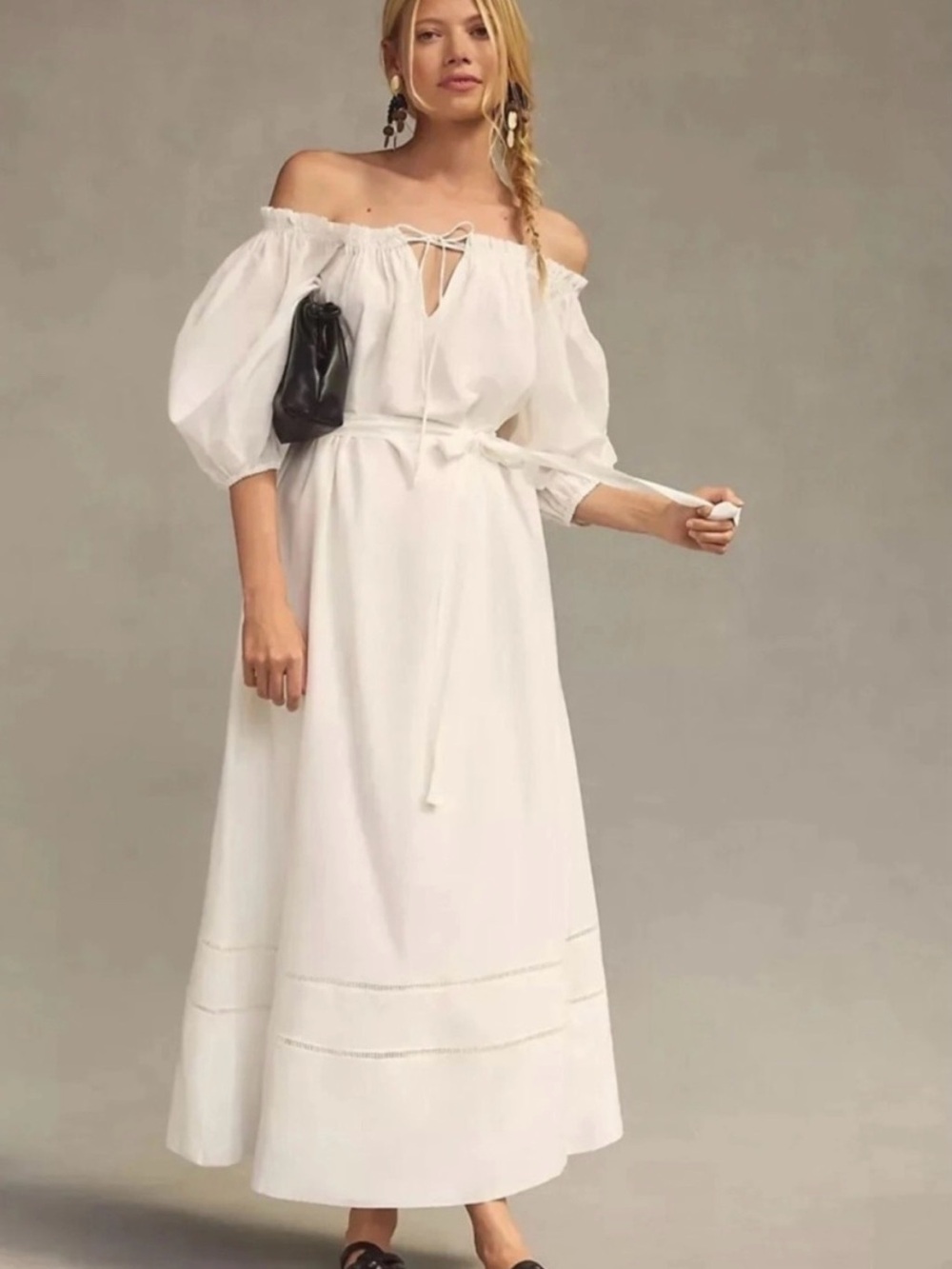 Anthropologie Off Shoulder White Maxi Dress